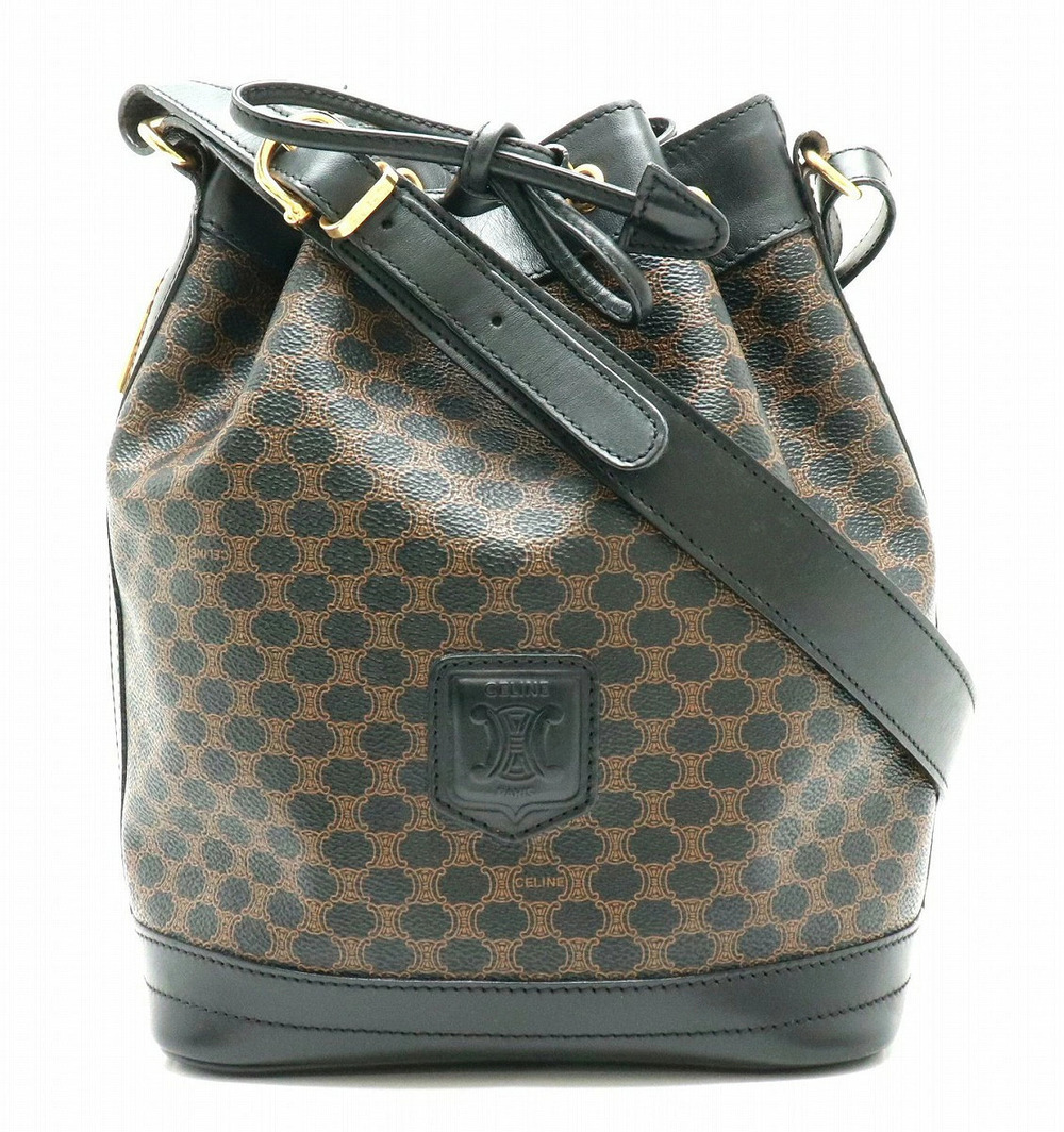 Celine Macadam drawstring bag shoulder leather black brown